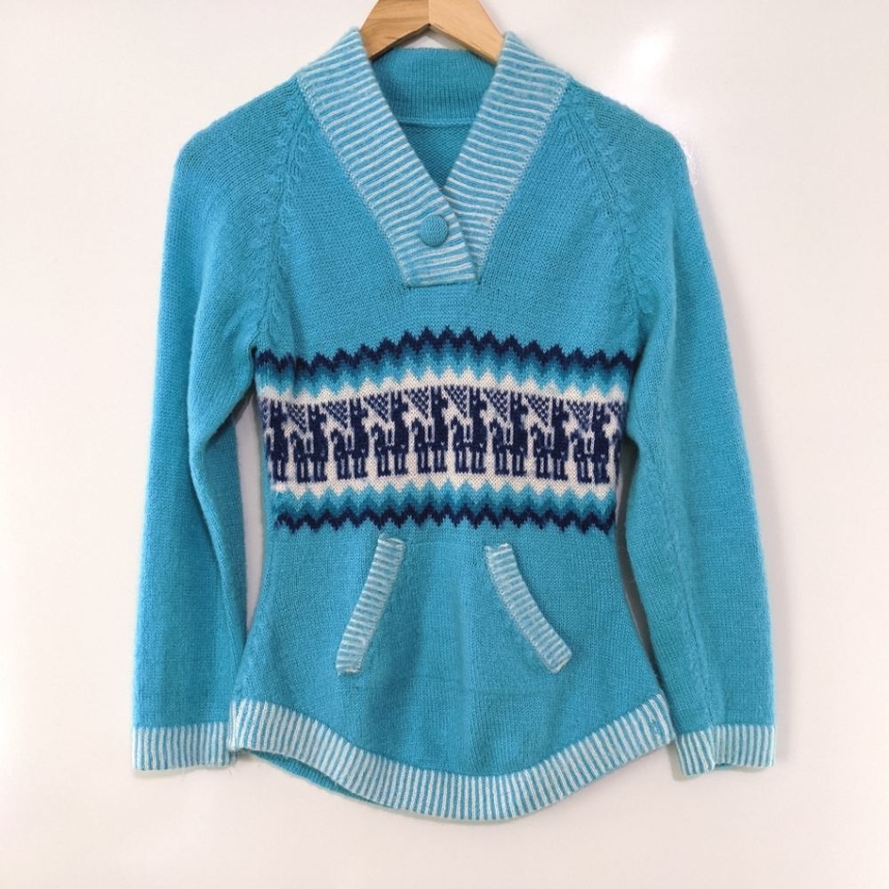 Alpaca Wool Turquoise Blue Sweater Size Small